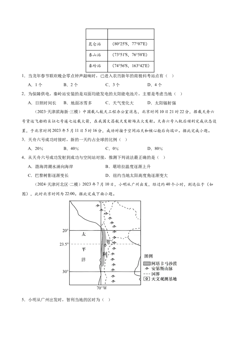 重难点01地球运动的规律（原卷版）_2025年新高考资料_二轮复习_01高考语文等多个文件_2025年高三地理高考二轮复习专项提升_重点&middot;难点&middot;热点专练（分地区）_天津专用