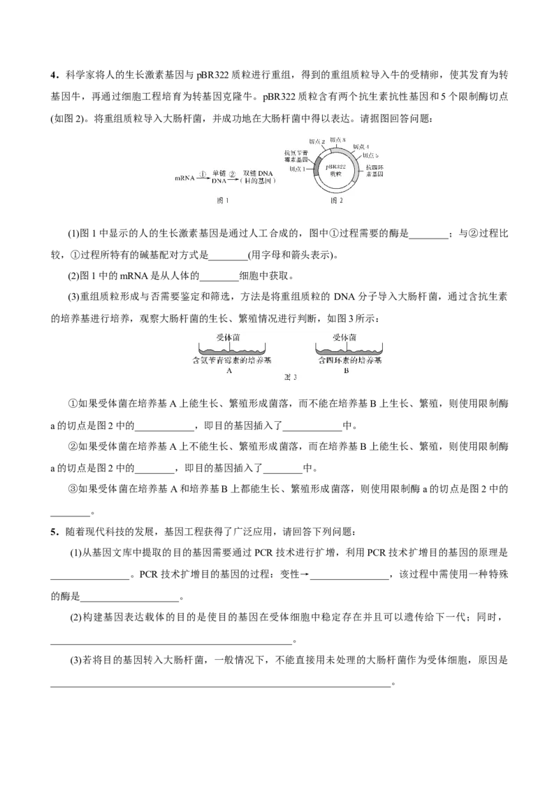 GKSW150_第27讲基因工程-备战2022年高考生物一轮复习精品讲义（人教版）(原卷版)_新高考复习资料_2022年新高考复习资料_备战2022新高考生物一轮复习精品讲义（人教版）