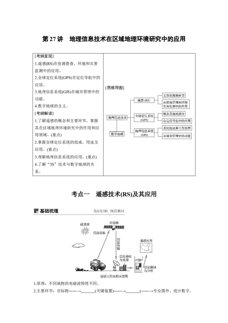 45必修③第1章地理环境与区域发展第27讲地理信息技术在区域地理环境研究中的应用_通用版（老高考）复习资料_2023年复习资料_地理高三一轮复习系列
