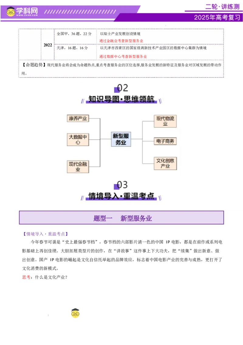 微专题新型服务业（讲义）（原卷版）_2025年新高考资料_二轮复习_上好课2025年高考地理二轮复习讲练测（新高考通用）3381954