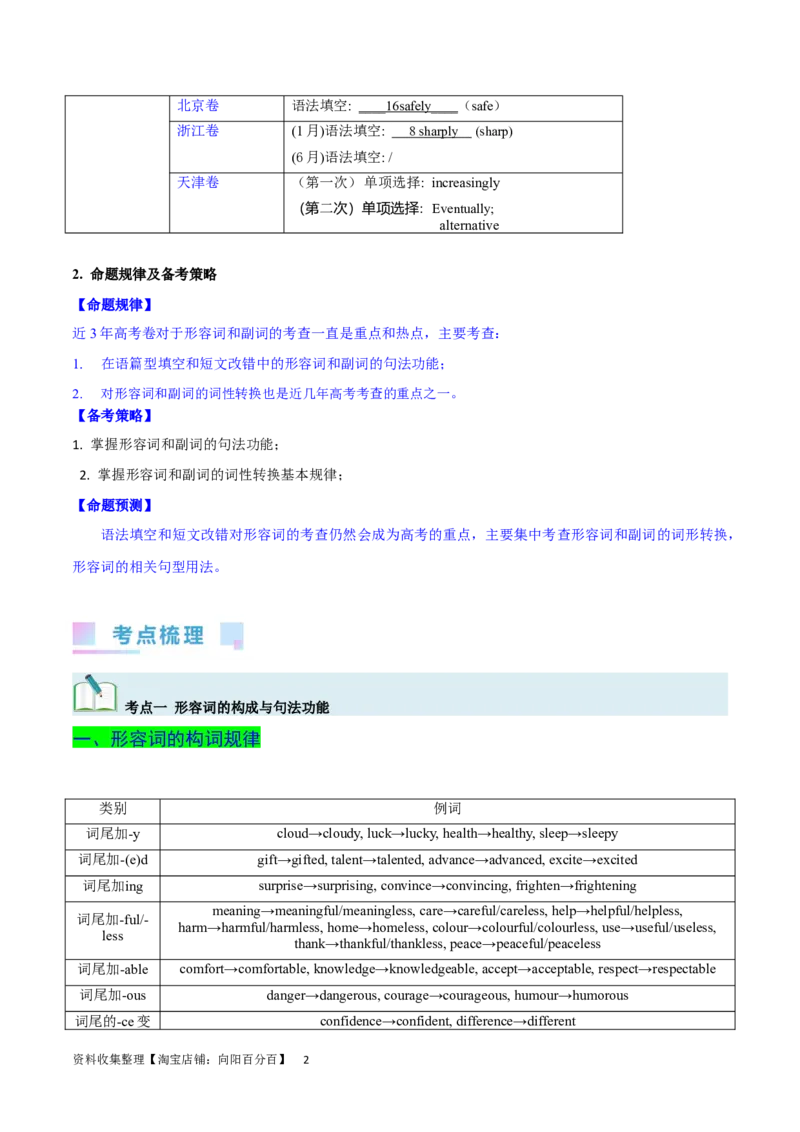 第14讲形容词和副词的用法（核心考点精讲精练）（解析版）-备战2024年高考英语一轮复习考点帮（全国通用）_03高考英语_通用版（老高考）复习资料_2024年复习资料_第二部分语法