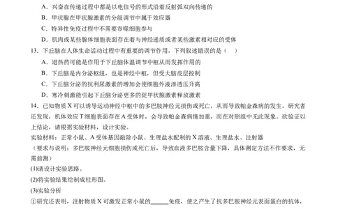 第31讲动物生命活动调节的综合分析（练习）（原卷版）_2024年新高考资料_1.2024一轮复习_2024年高考生物一轮复习讲练测（新教材新高考）