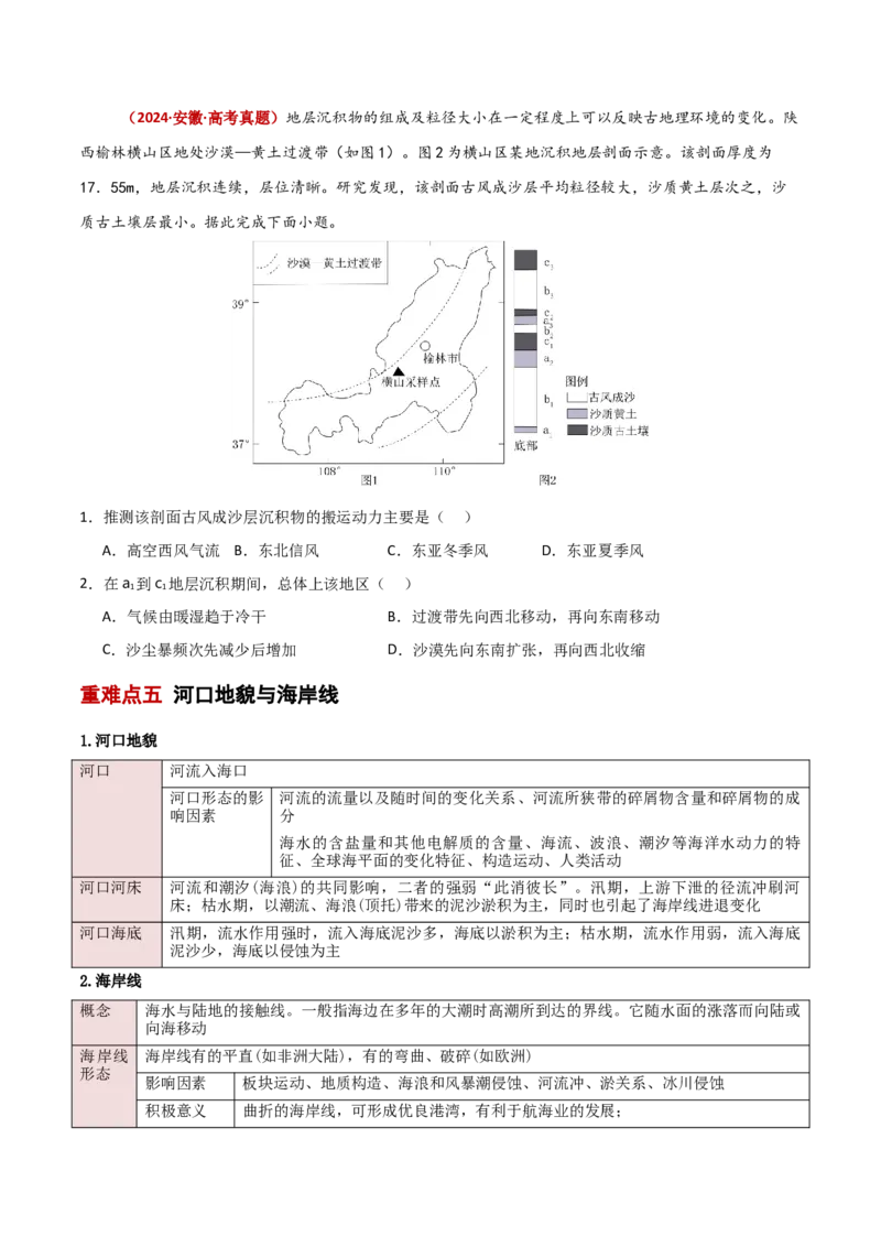 重难点03地表形态的变化（原卷版）_2025年新高考资料_二轮复习_2025年高三地理高考二轮复习专项提升（新高考通用）3405802_重点&middot;难点&middot;热点专练（分地区）_新高考通用