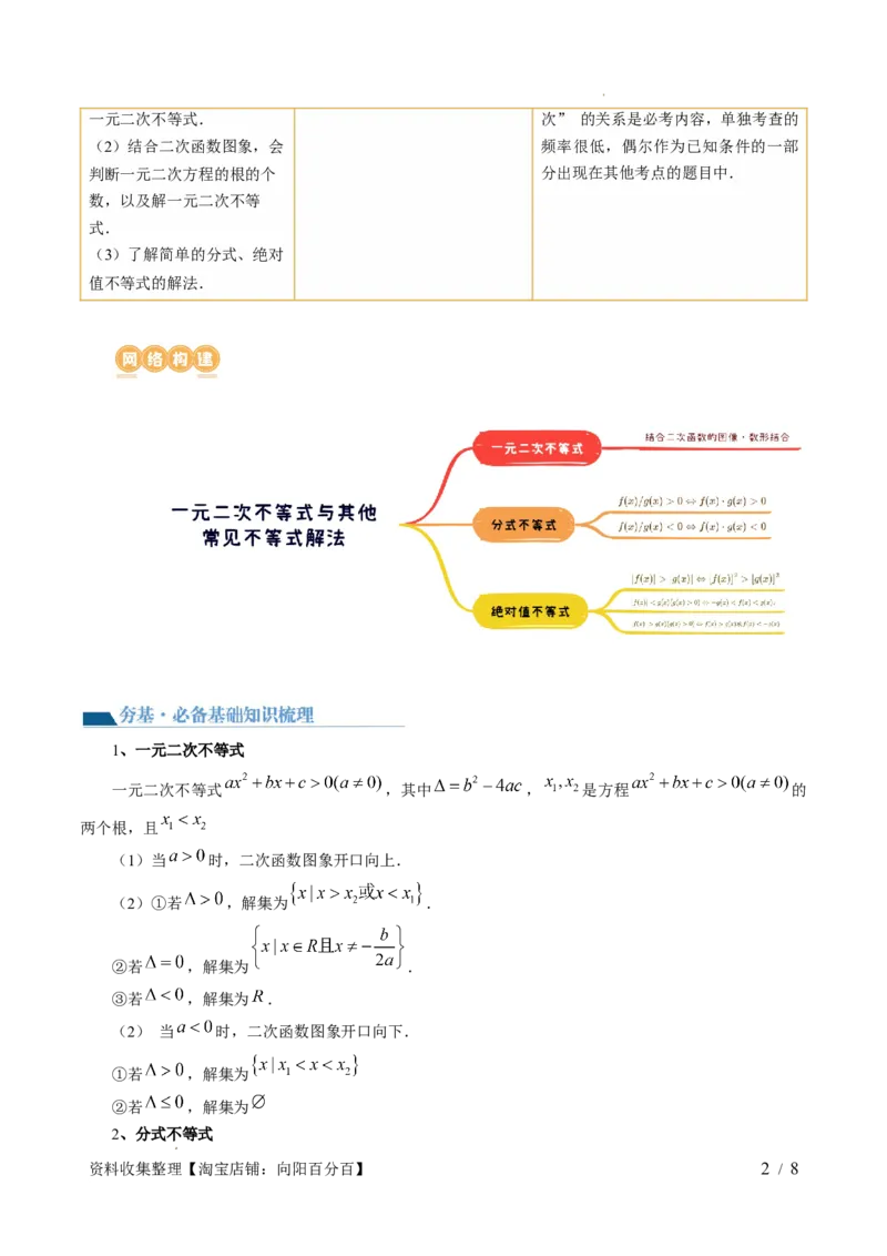 第05讲一元二次不等式与其他常见不等式解法（六大题型）（讲义）（原卷版）_02高考数学_新高考复习资料_2024年新高考资料_一轮复习资料_第一章集合与常用逻辑用语、不等式