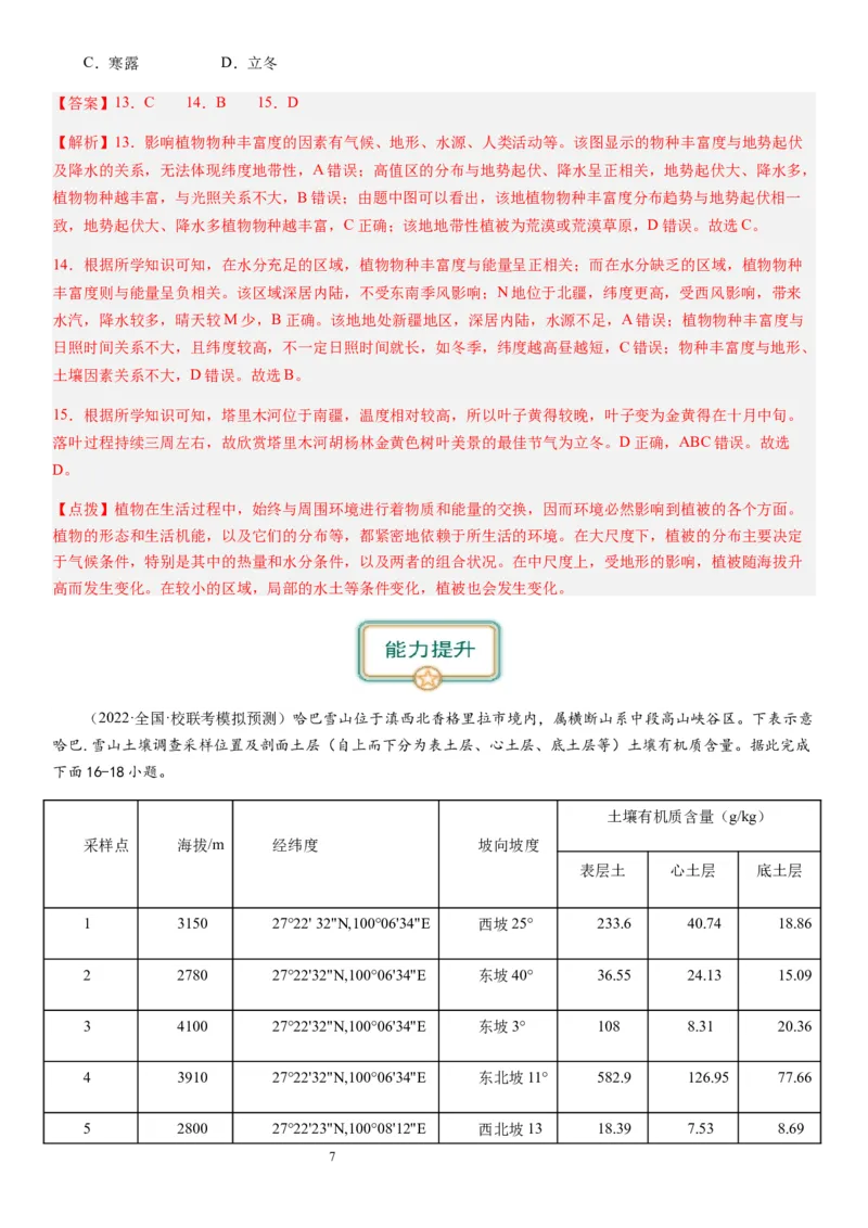 2024届高考一轮复习专题六地理环境的整体性和差异性第十七讲植被与土壤（解析版）_通用版（老高考）复习资料_2024年复习资料_完备战2024年高考地理一轮复习考点帮（全国通用）