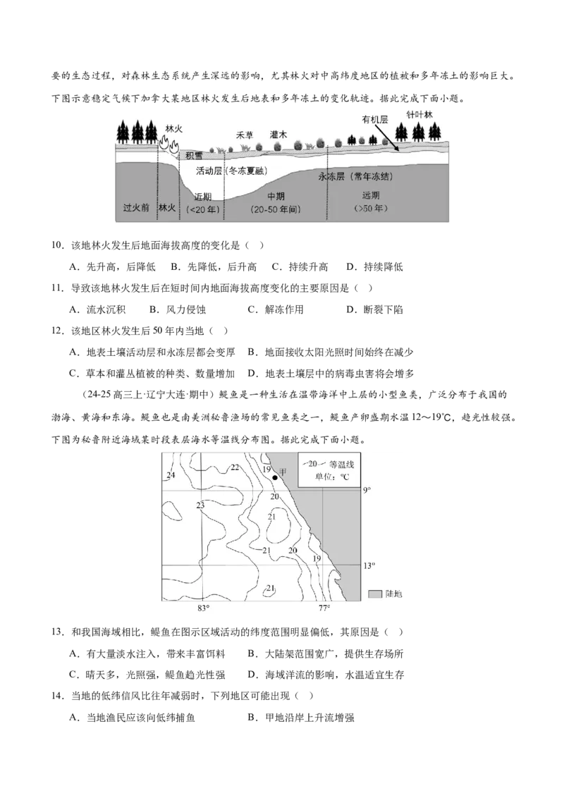 微专题冻害（寒潮、冻雨等）、森林火灾、堰塞湖、城市内涝（练习）（原卷版）_2025年新高考资料_二轮复习_01高考语文等多个文件_第一部分专题突破