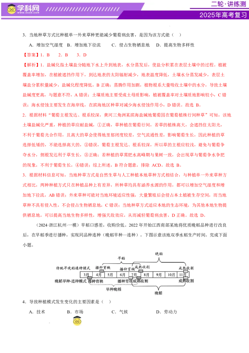 微专题农业技术、市场竞争力、新型服务业（练习）（解析版）_2025年新高考资料_二轮复习_上好课2025年高考地理二轮复习讲练测（新高考通用）3381954