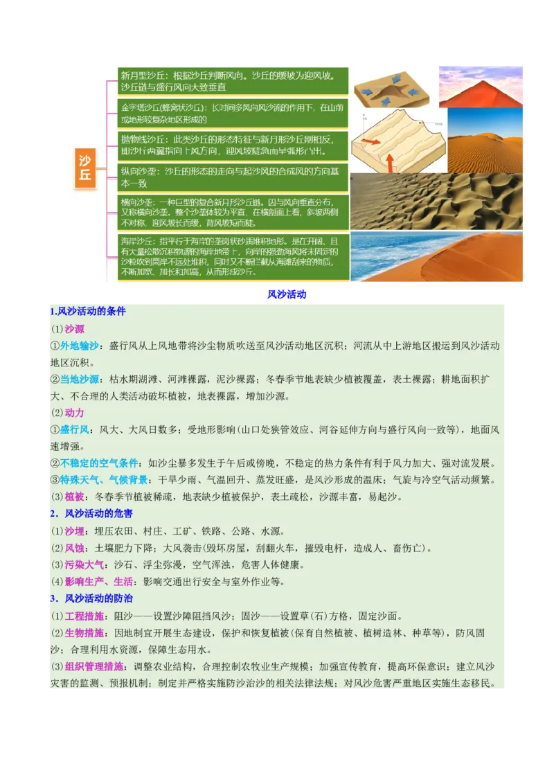 微专题沙丘（讲义）（原卷版）_2025年新高考资料_二轮复习_01高考语文等多个文件_2025年高三地理高考二轮复习专项提升_二轮讲义