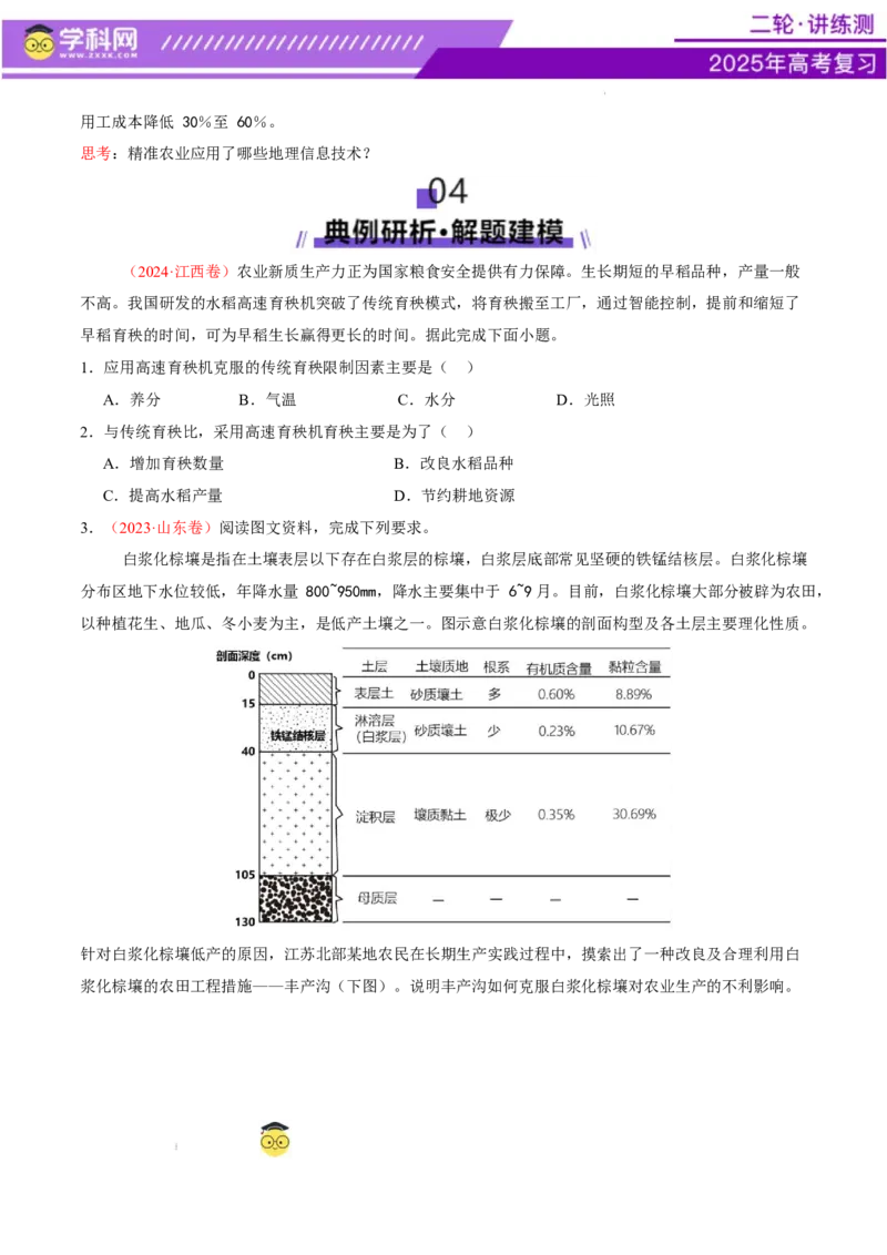 微专题农业技术（讲义）（原卷版）_2025年新高考资料_二轮复习_上好课2025年高考地理二轮复习讲练测（新高考通用）3381954