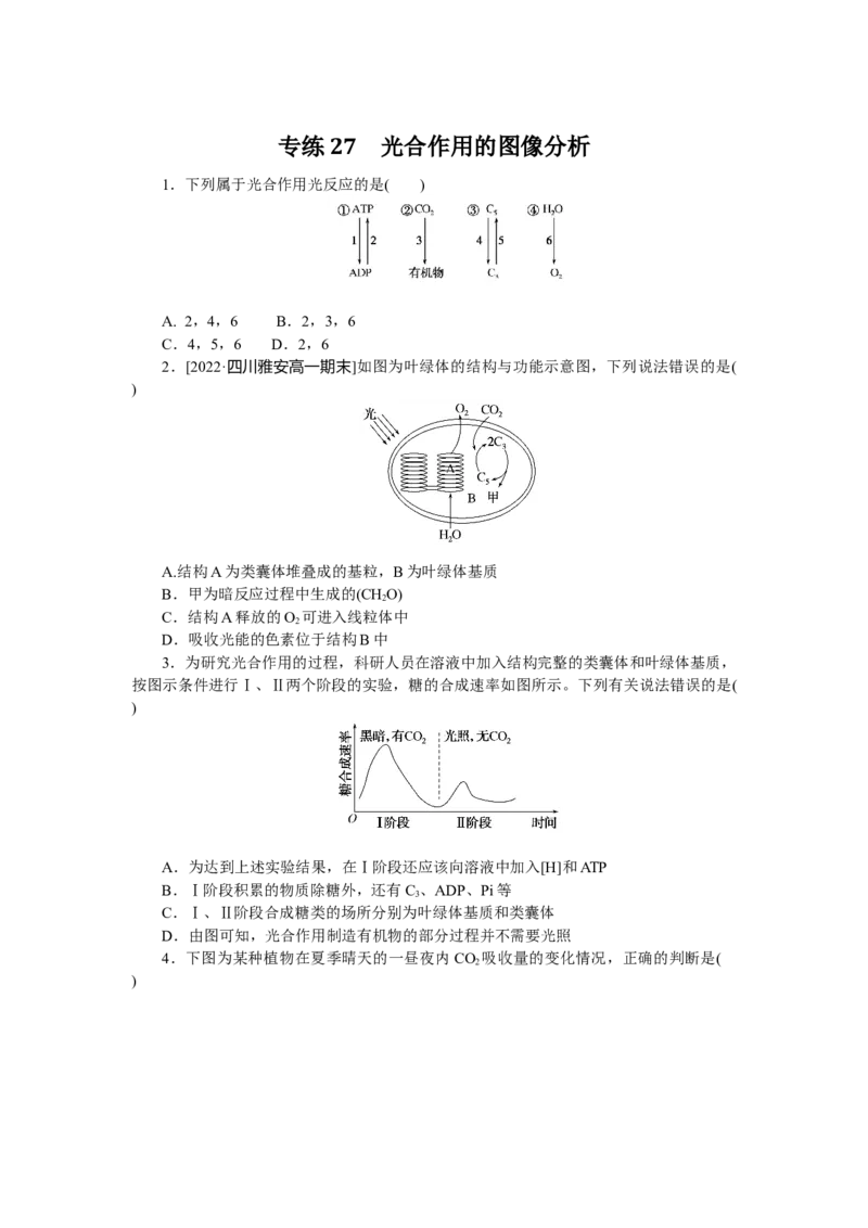 专练27　光合作用的图像分析_通用版（老高考）复习资料_2023年复习资料_专项复习_2023《微专题&middot;小练习》&middot;生物