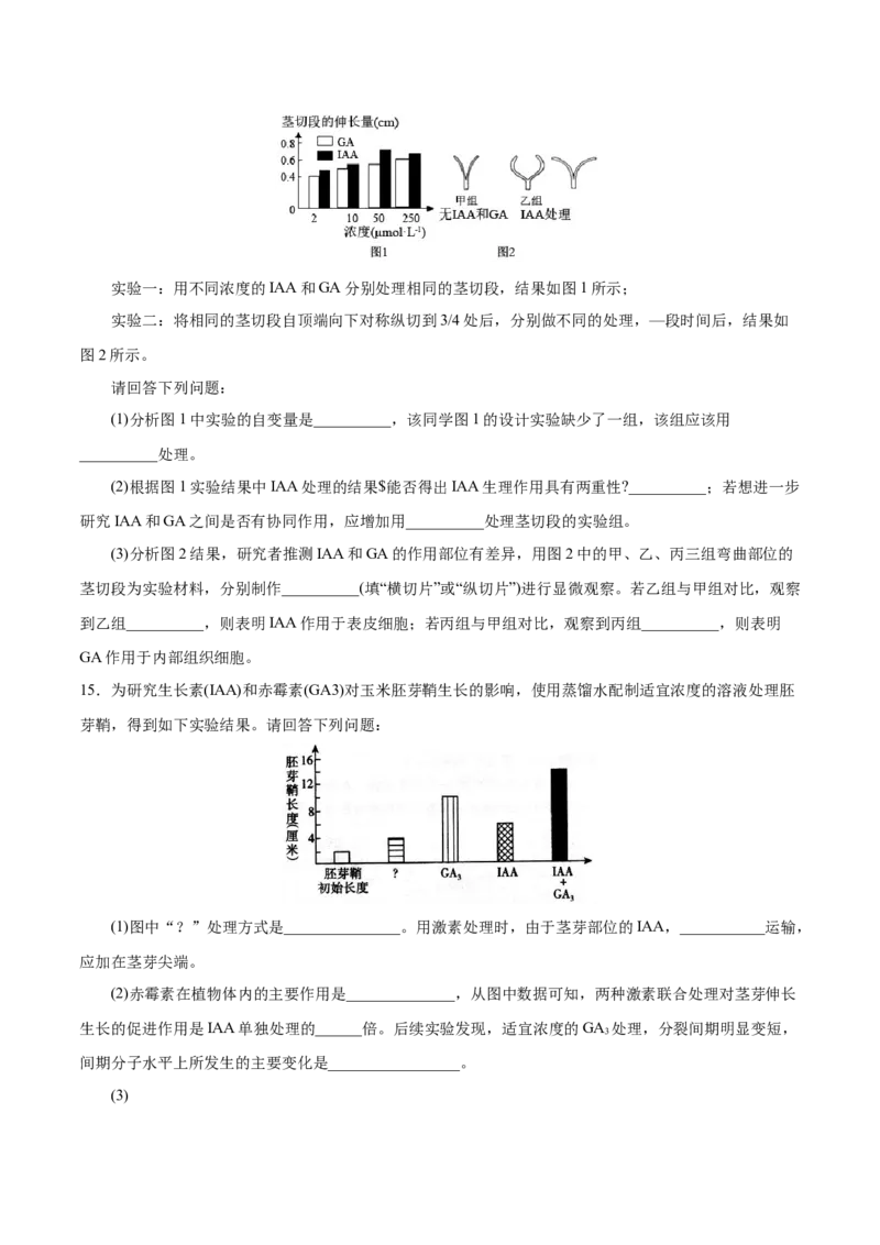 GKSW150_第24讲植物的激素调节-备战2022年高考生物一轮复习精品讲义（人教版）(原卷版)_新高考复习资料_2022年新高考复习资料_备战2022新高考生物一轮复习精品讲义（人教版）