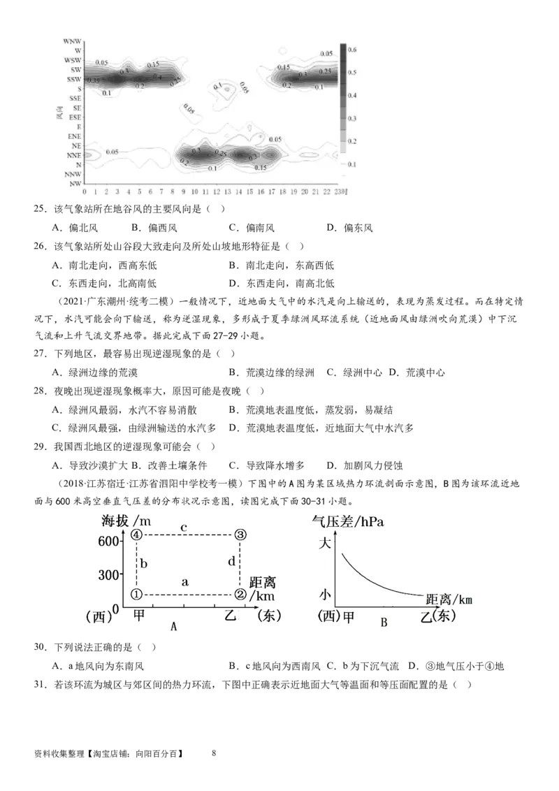 2024届新高考一轮复习专题三地球上的大气第八讲热力环流与大气的水平运动（试卷版）_通用版（老高考）复习资料_2024年复习资料_完备战2024年高考地理一轮复习考点帮（全国通用）