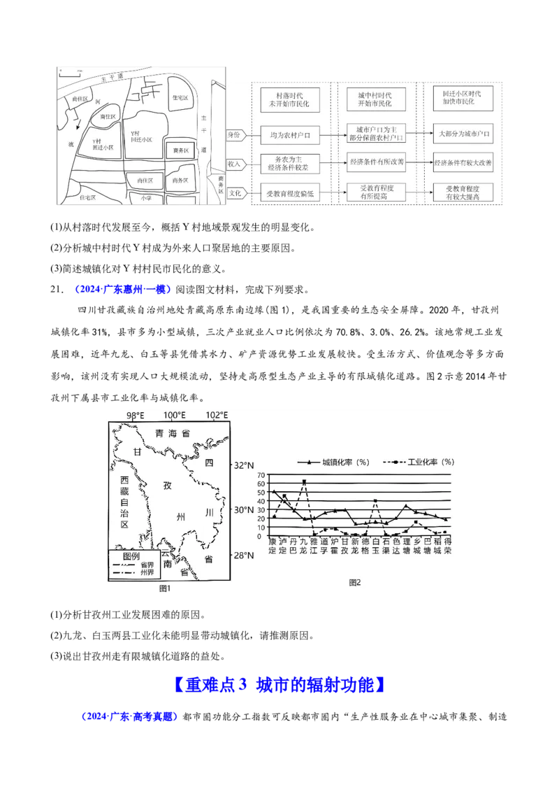 重难点08城镇与乡村发展（原卷版）_2025年新高考资料_二轮复习_01高考语文等多个文件_2025年高三地理高考二轮复习专项提升_重点&middot;难点&middot;热点专练（分地区）_广东专用