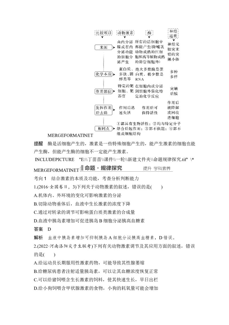 第24讲体液调节_2024年新高考资料_1.2024一轮复习_2024年高考生物一轮复习讲义（新人教版）_另附1套Word版题库_选择性必修1_第八单元稳态与调节