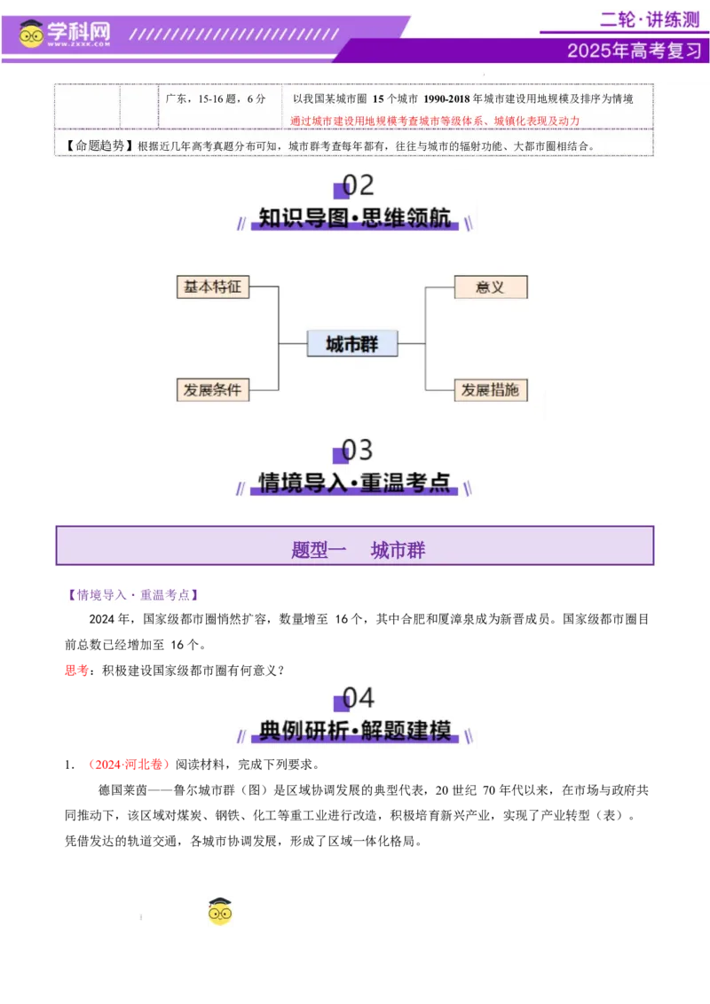 微专题城市群（讲义）（原卷版）_2025年新高考资料_二轮复习_上好课2025年高考地理二轮复习讲练测（新高考通用）3381954