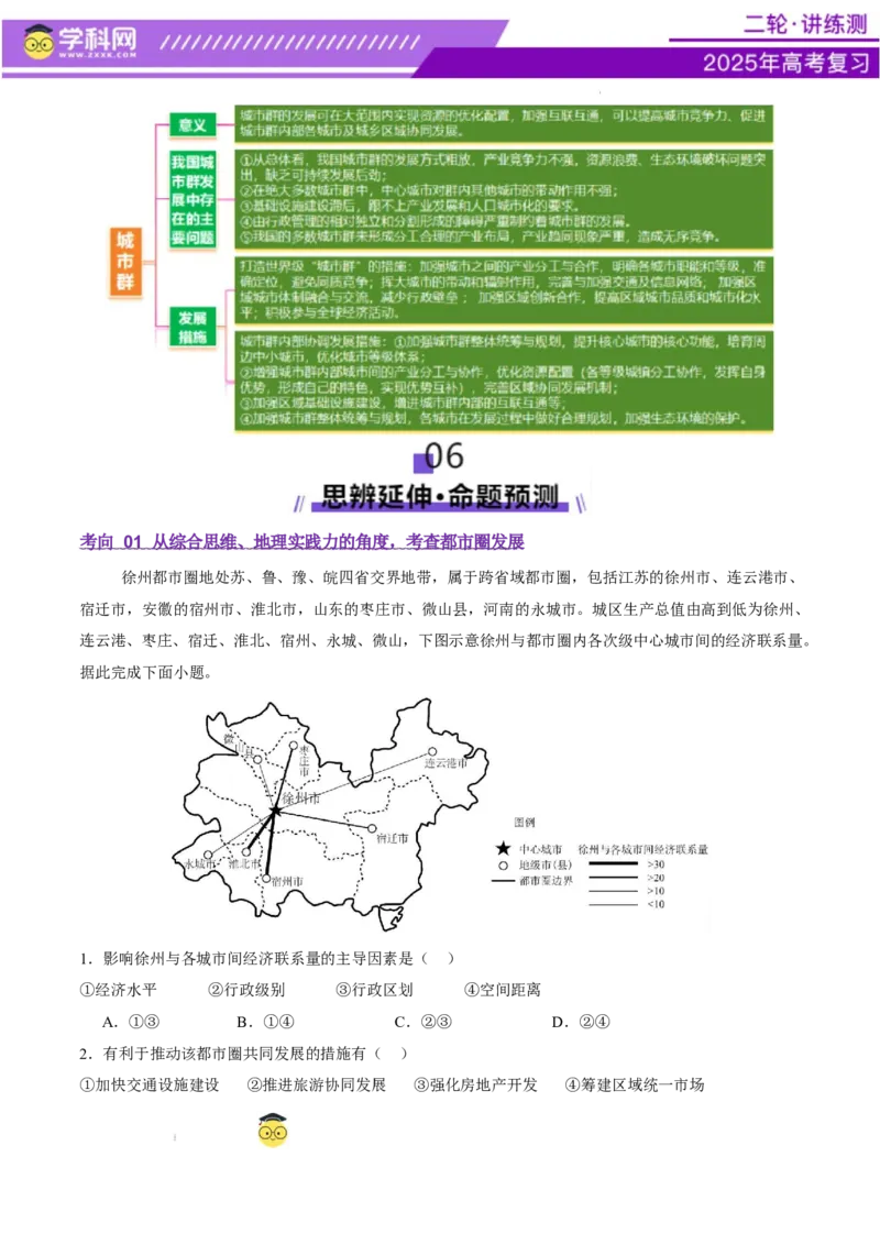 微专题城市群（讲义）（原卷版）_2025年新高考资料_二轮复习_上好课2025年高考地理二轮复习讲练测（新高考通用）3381954