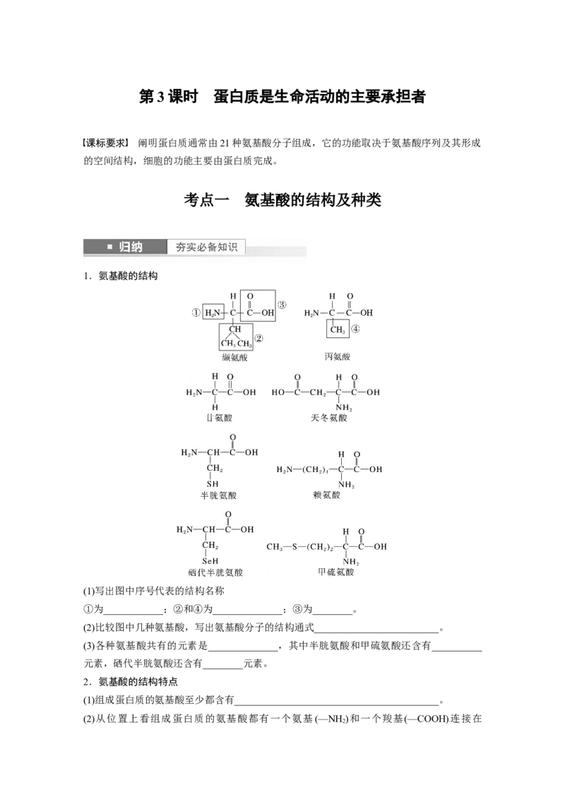 第1单元　第3课时　蛋白质是生命活动的主要承担者_2024年新高考资料_1.2024一轮复习_2024年高考生物一轮复习讲义（新人教版）_学生版在此文件夹_大一轮复习讲义