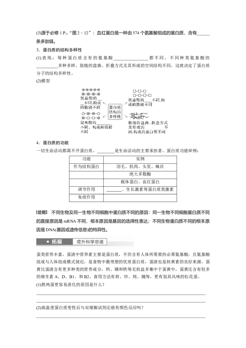 第1单元　第3课时　蛋白质是生命活动的主要承担者_2024年新高考资料_1.2024一轮复习_2024年高考生物一轮复习讲义（新人教版）_学生版在此文件夹_大一轮复习讲义