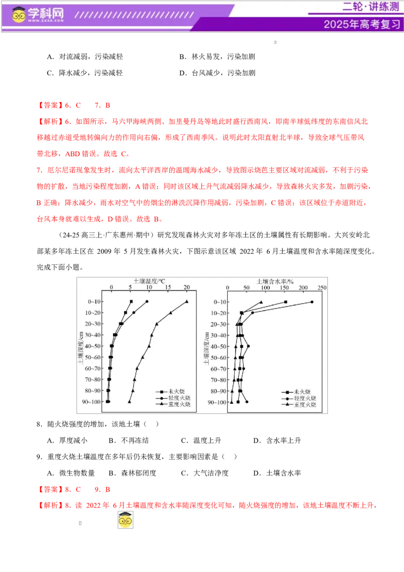 微专题冻害（寒潮、冻雨等）、森林火灾、堰塞湖、城市内涝（练习）（解析版）_2025年新高考资料_二轮复习_上好课2025年高考地理二轮复习讲练测（新高考通用）3381954