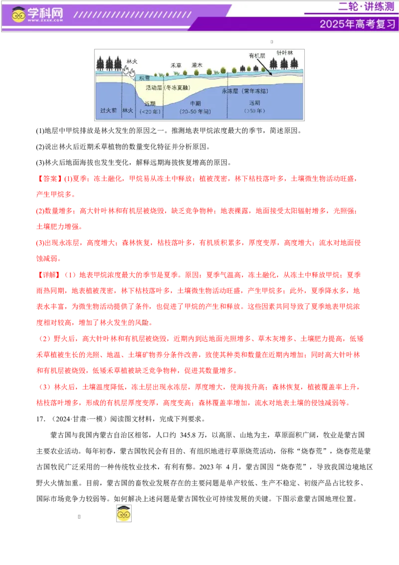 微专题冻害（寒潮、冻雨等）、森林火灾、堰塞湖、城市内涝（练习）（解析版）_2025年新高考资料_二轮复习_上好课2025年高考地理二轮复习讲练测（新高考通用）3381954