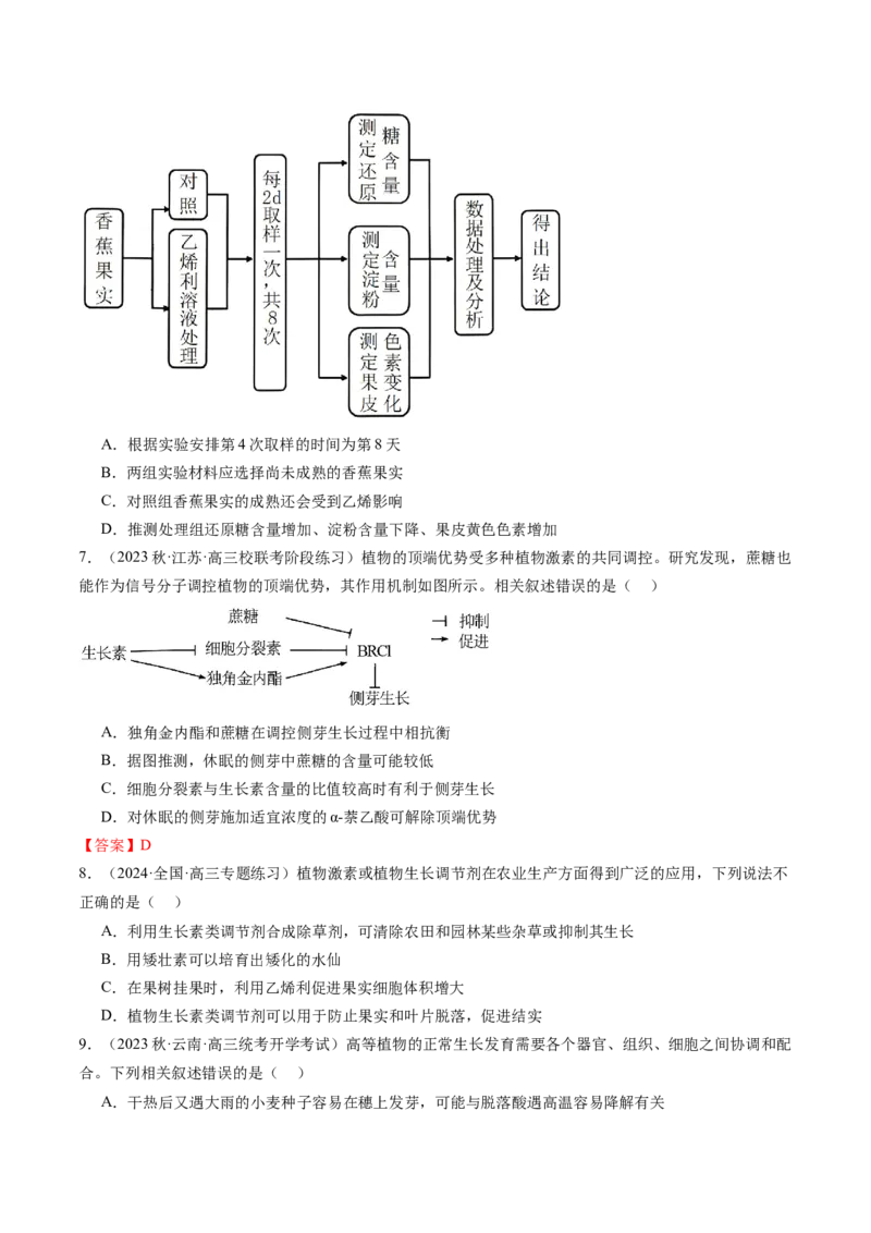 第32.2讲其他植物激素、植物生长调节剂的应用、环境因素参与调节植物的生命活动（练习）（原卷版）_2024年新高考资料_1.2024一轮复习_2024年高考生物一轮复习讲练测（新教材新高考）