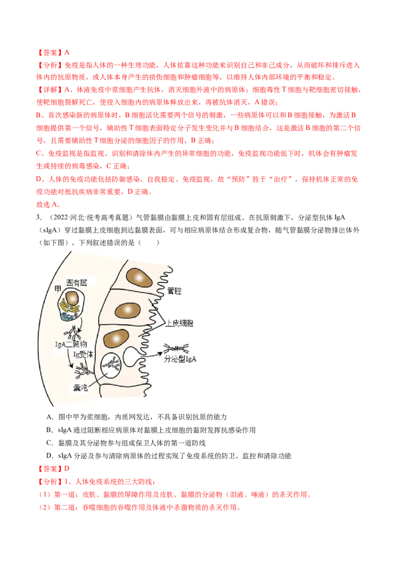 第29讲免疫调节（练习）（解析版）_2024年新高考资料_1.2024一轮复习_2024年高考生物一轮复习讲练测（新教材新高考）