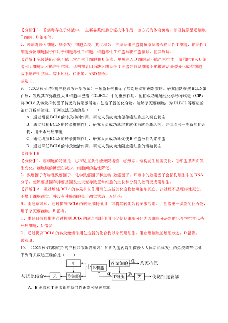 第29讲免疫调节（练习）（解析版）_2024年新高考资料_1.2024一轮复习_2024年高考生物一轮复习讲练测（新教材新高考）
