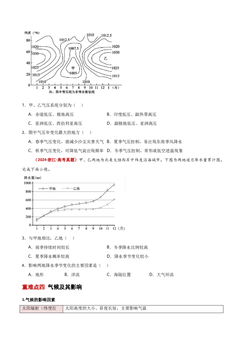 重难点02地球上的大气（原卷版）_2025年新高考资料_二轮复习_01高考语文等多个文件_2025年高三地理高考二轮复习专项提升_重点&middot;难点&middot;热点专练（分地区）_新高考通用