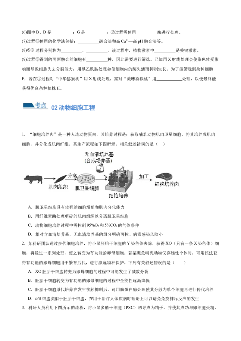 第17讲细胞工程（练习）（原卷版）_2024年新高考资料_2.2024二轮复习_2024年高考生物二轮复习讲练测（新教材新高考）