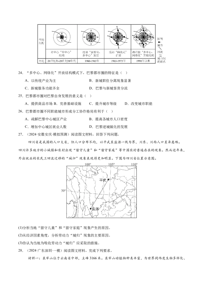 微专题人口新问题、传统文化和民居、城市群（练习）（原卷版）_2025年新高考资料_二轮复习_01高考语文等多个文件_上好课2025年高考地理二轮复习讲练测（新高考通用）