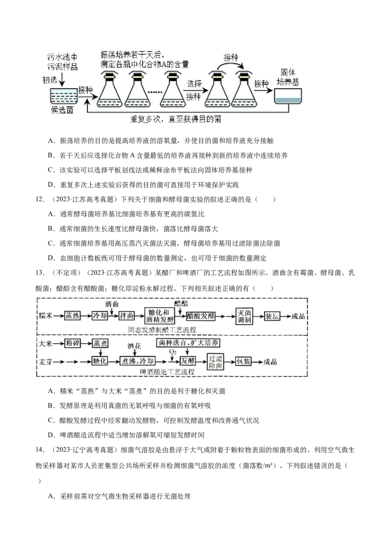 第16讲发酵工程（练习）（原卷版）_2024年新高考资料_2.2024二轮复习_2024年高考生物二轮复习讲练测（新教材新高考）