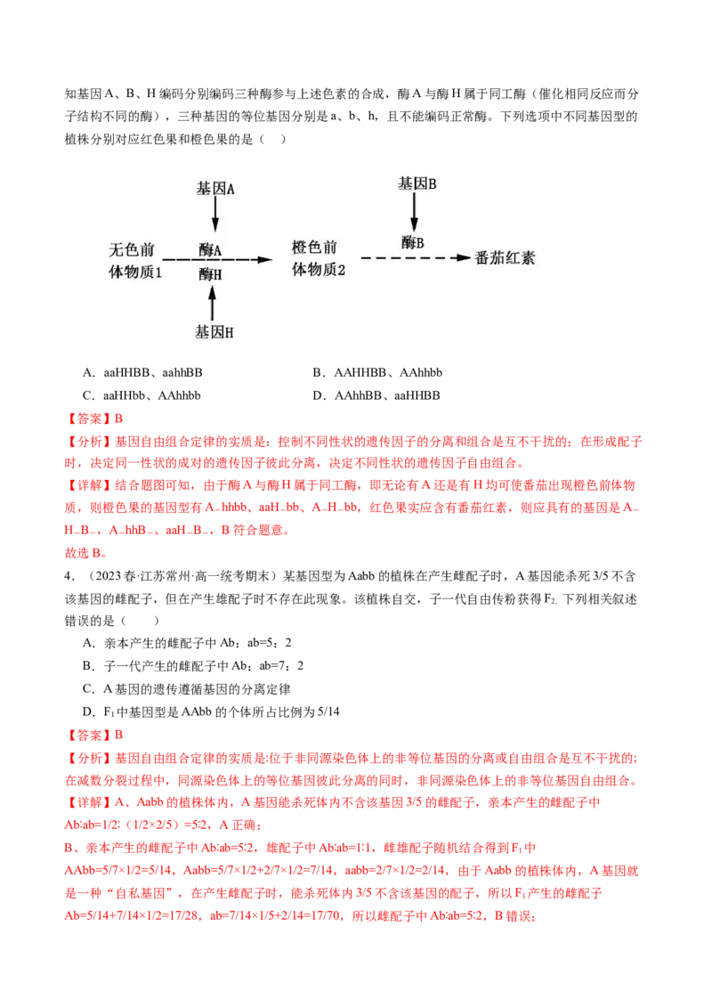 第17.2讲基因的自由组合定律相关题型（练习）（解析版）_2024年新高考资料_1.2024一轮复习_2024年高考生物一轮复习讲练测（新教材新高考）