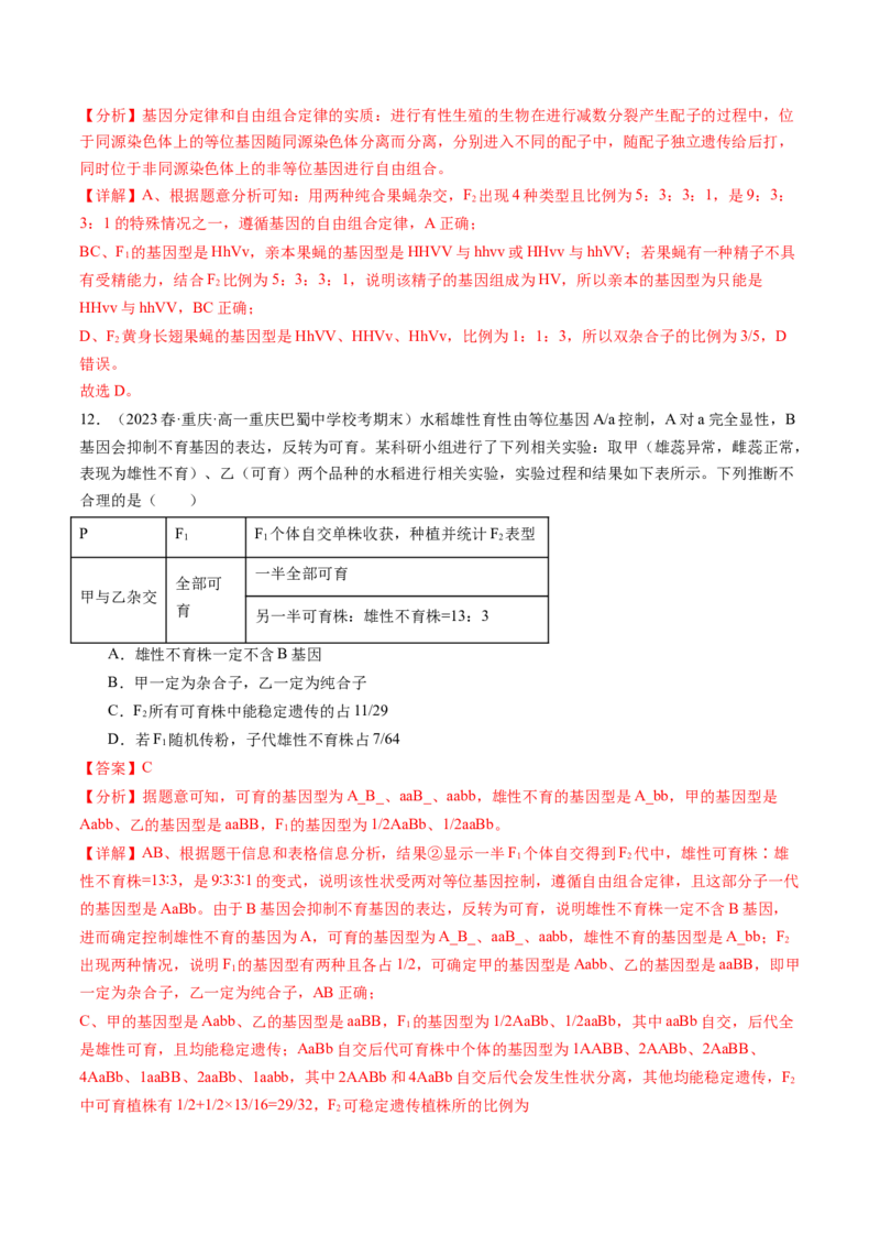 第17.2讲基因的自由组合定律相关题型（练习）（解析版）_2024年新高考资料_1.2024一轮复习_2024年高考生物一轮复习讲练测（新教材新高考）