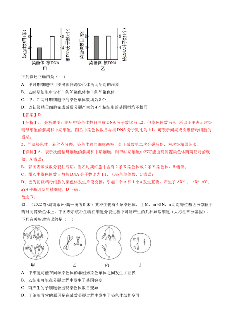 第13讲减数分裂和受精作用（练习）（解析版）_2024年新高考资料_1.2024一轮复习_2024年高考生物一轮复习讲练测（新教材新高考）