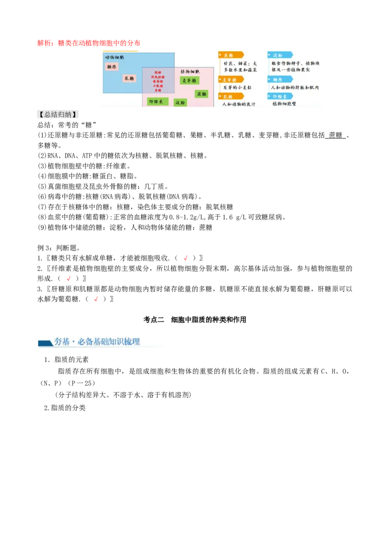第3讲糖类和脂质（讲义）（教师版）_2024年新高考资料_1.2024一轮复习_2024年高考生物一轮复习讲练测（新教材新高考）