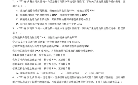 第20讲DNA是主要的遗传物质（练习）（原卷版）_2024年新高考资料_1.2024一轮复习_2024年高考生物一轮复习讲练测（新教材新高考）