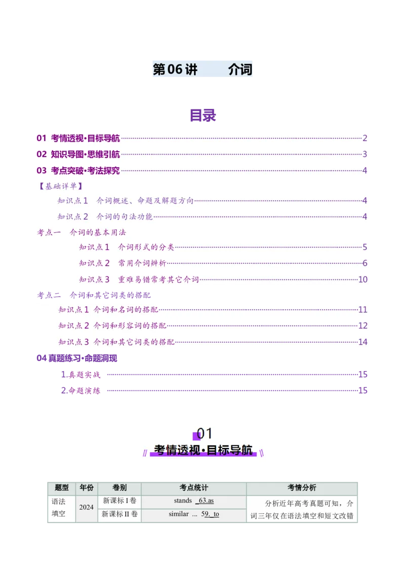 第06讲介词（讲义）（原卷版）_03高考英语_新高考复习资料_2025年新高考复习_2025年高考英语一轮复习讲练测（新教材新高考，含2024年高考真题）_语法