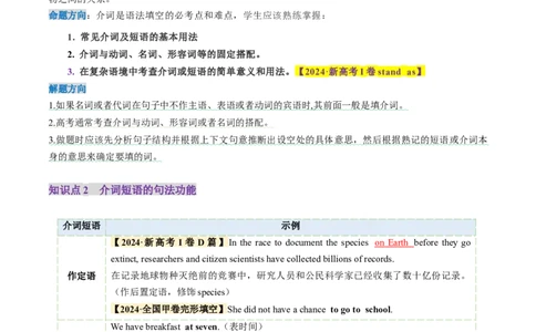 第06讲介词（讲义）（原卷版）_03高考英语_新高考复习资料_2025年新高考复习_2025年高考英语一轮复习讲练测（新教材新高考，含2024年高考真题）_语法