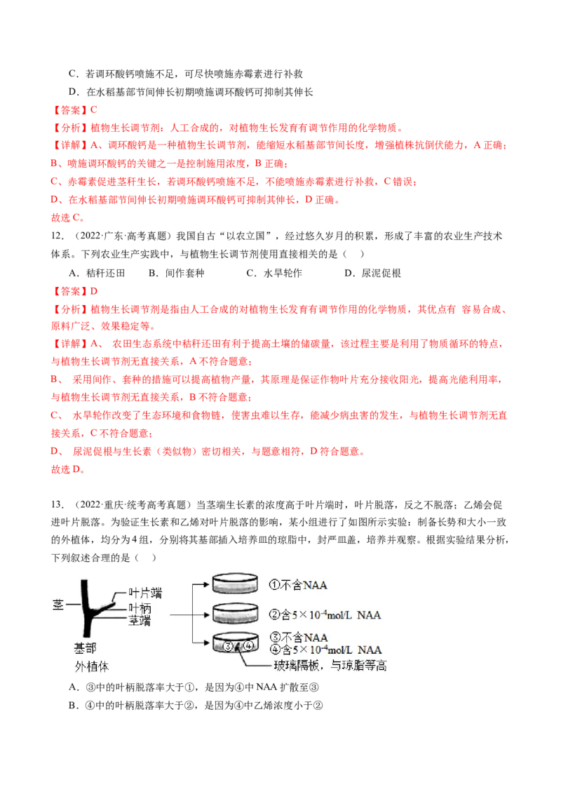 第32.2讲其他植物激素、植物生长调节剂的应用、环境因素参与调节植物的生命活动（练习）（解析版）_2024年新高考资料_1.2024一轮复习_2024年高考生物一轮复习讲练测（新教材新高考）