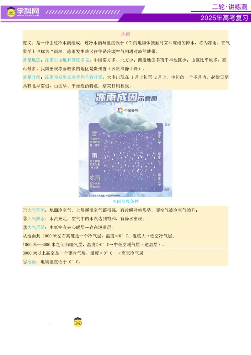 微专题冻害（寒潮、冻雨等）（讲义）（原卷版）_2025年新高考资料_二轮复习_上好课2025年高考地理二轮复习讲练测（新高考通用）3381954