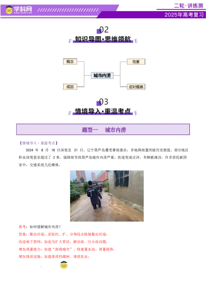 微专题城市内涝（讲义）（解析版）_2025年新高考资料_二轮复习_上好课2025年高考地理二轮复习讲练测（新高考通用）3381954