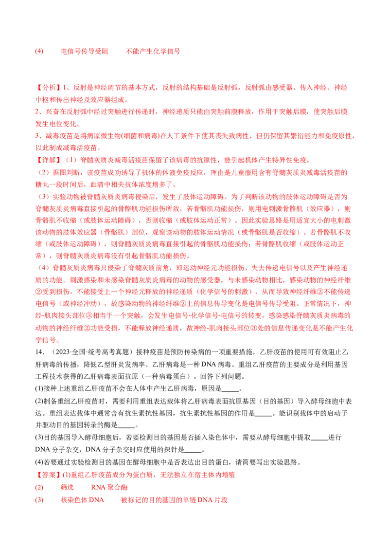 第30讲免疫失调和免疫学的应用（练习）（解析版）_2024年新高考资料_1.2024一轮复习_2024年高考生物一轮复习讲练测（新教材新高考）