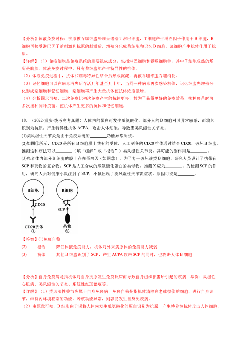 第30讲免疫失调和免疫学的应用（练习）（解析版）_2024年新高考资料_1.2024一轮复习_2024年高考生物一轮复习讲练测（新教材新高考）
