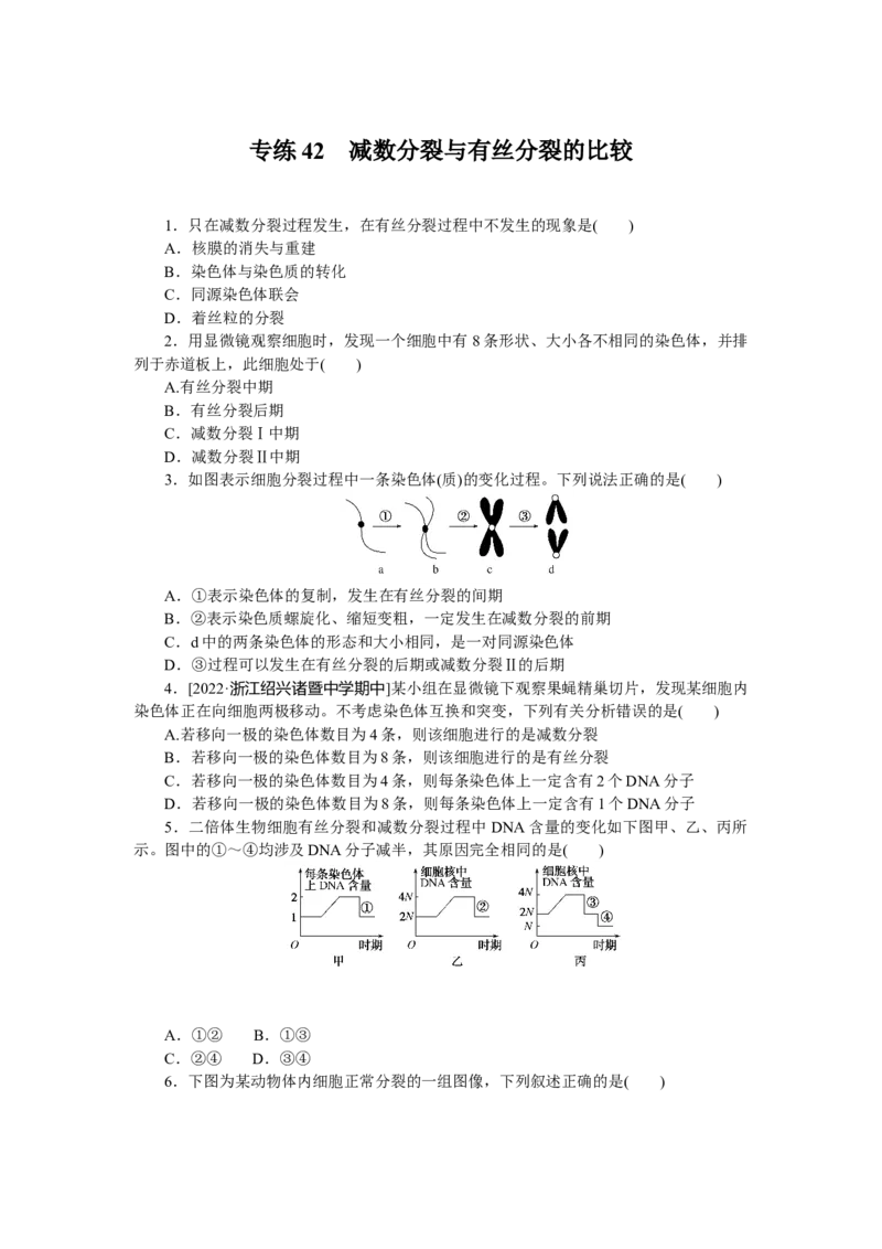 专练42　减数分裂与有丝分裂的比较_新高考复习资料_2023年新高考复习资料_专项复习_2023《微专题&middot;小练习》&middot;生物&middot;新教材&middot;XL-7