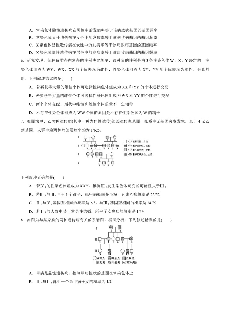 GKSW150_第15讲伴性遗传、人类遗传病-备战2022年高考生物一轮复习精品讲义（人教版）(原卷版)_新高考复习资料_2022年新高考复习资料_备战2022新高考生物一轮复习精品讲义（人教版）