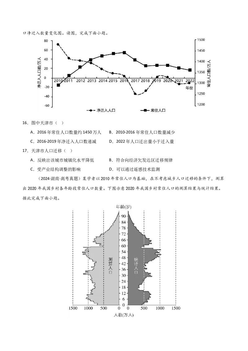 重难点11人口（原卷版）_2025年新高考资料_二轮复习_01高考语文等多个文件_2025年高三地理高考二轮复习专项提升_重点&middot;难点&middot;热点专练（分地区）_天津专用