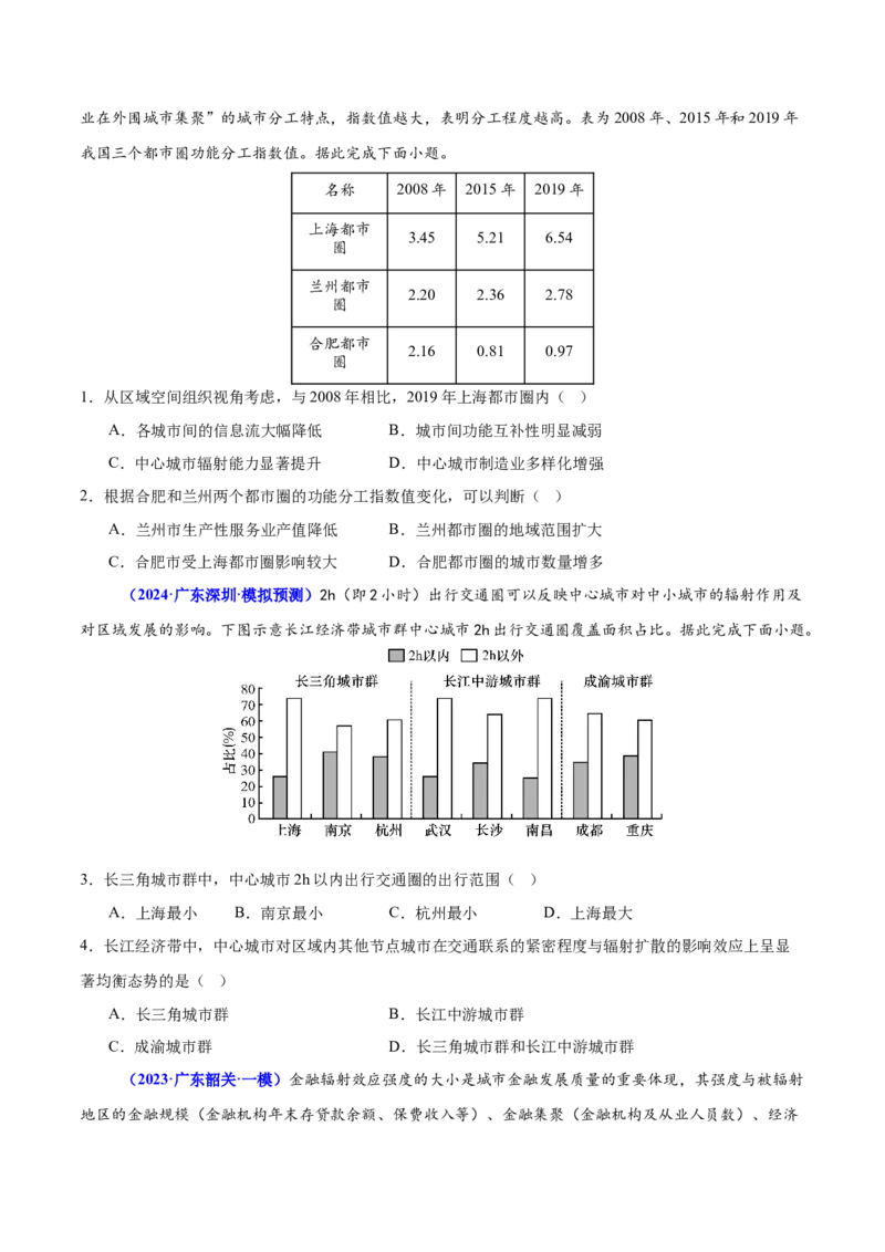 重难点08城镇与乡村发展（原卷版）_2025年新高考资料_二轮复习_2025年高三地理高考二轮复习专项提升（新高考通用）3405802_重点&middot;难点&middot;热点专练（分地区）_广东专用
