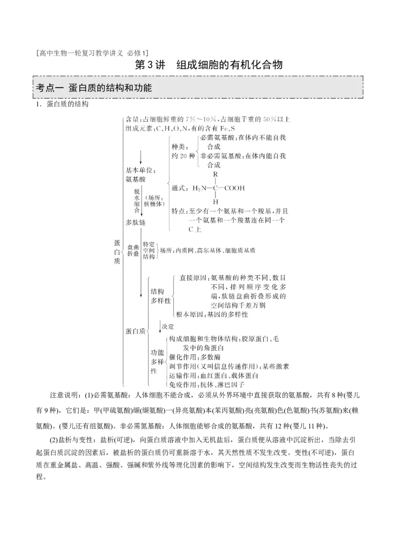 GKSW150_第3讲组成细胞的有机化合物-备战2022年高考生物一轮复习精品讲义（人教版）(解析版)_新高考复习资料_2022年新高考复习资料_备战2022新高考生物一轮复习精品讲义（人教版）