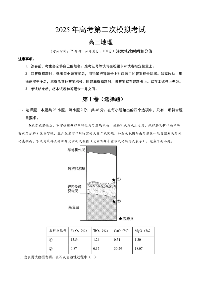地理（江苏卷01）（全解全析）_2025年新高考资料_二轮复习_2025年高三地理高考二轮复习专项提升（新高考通用）3405802_模拟试卷