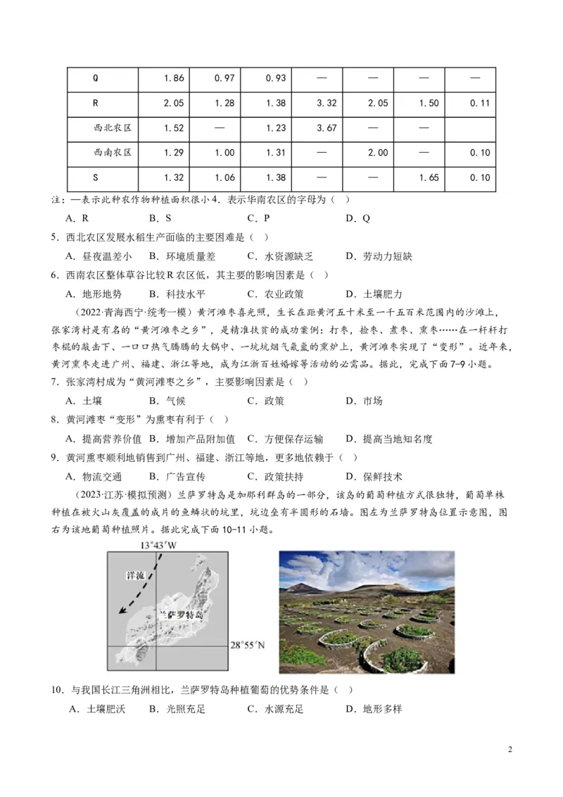 2024届高考一轮复习专题十产业活动第二十六讲农业区位因素及其布局（试卷版）_通用版（老高考）复习资料_2024年复习资料_完备战2024年高考地理一轮复习考点帮（全国通用）